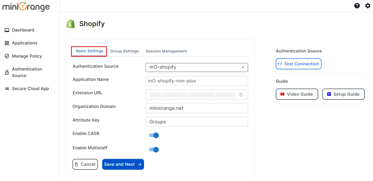 shopify non plus CASB Basic Settings change any configuration