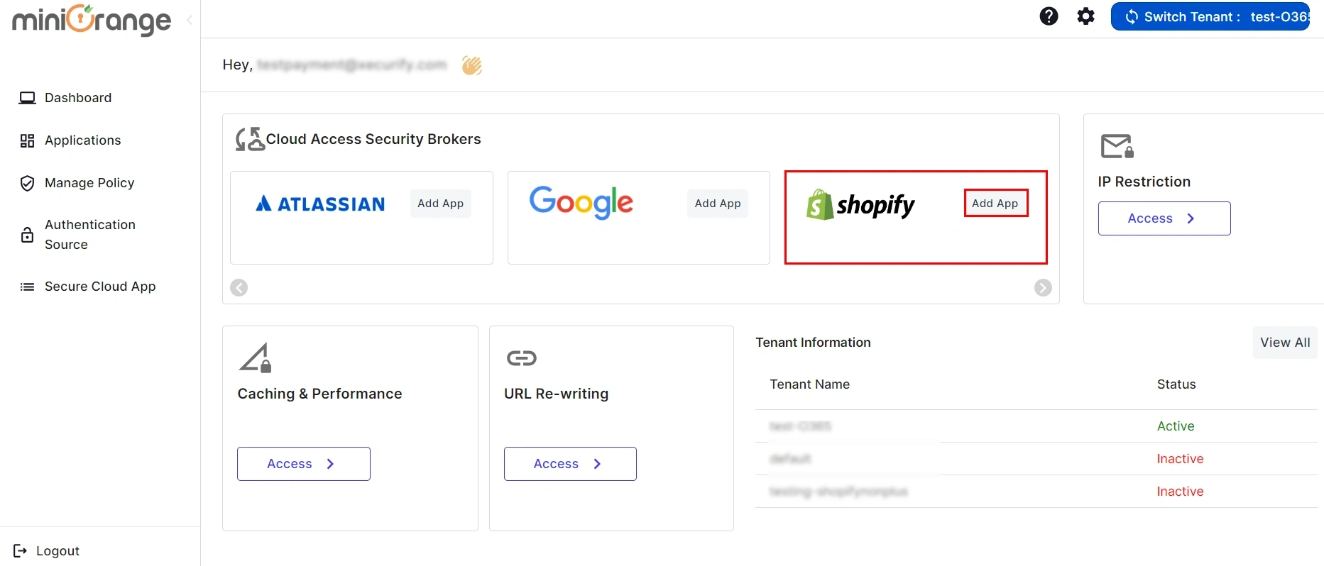 shopify non plus CASB authentication method dashboard