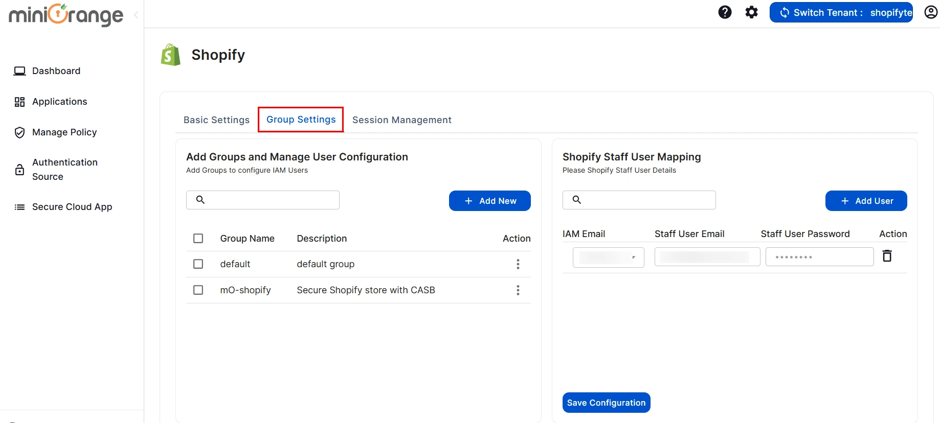 shopify non plus CASB Group Settings all configured groups