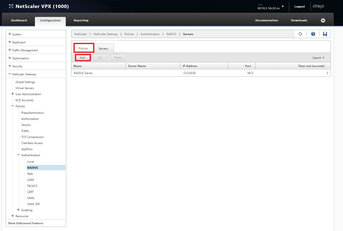 NetScaler 2FA: Add Policy to the Multifactor Authentication