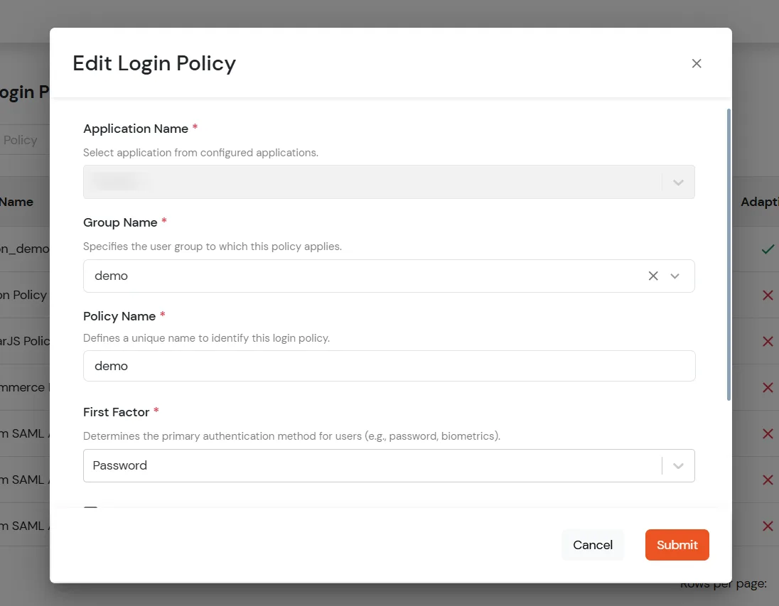 Edit Login Policy