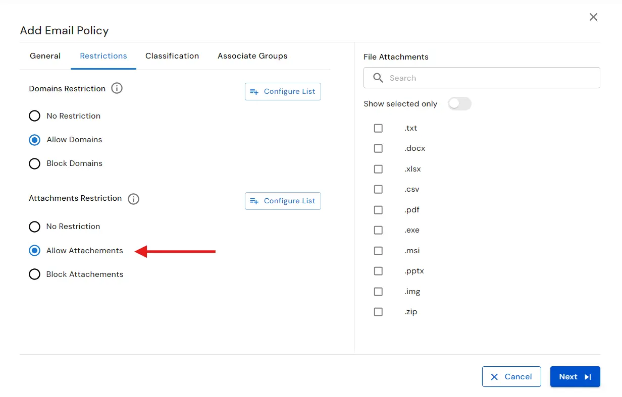 : Email DLP for Email Security  | Set Restrictions