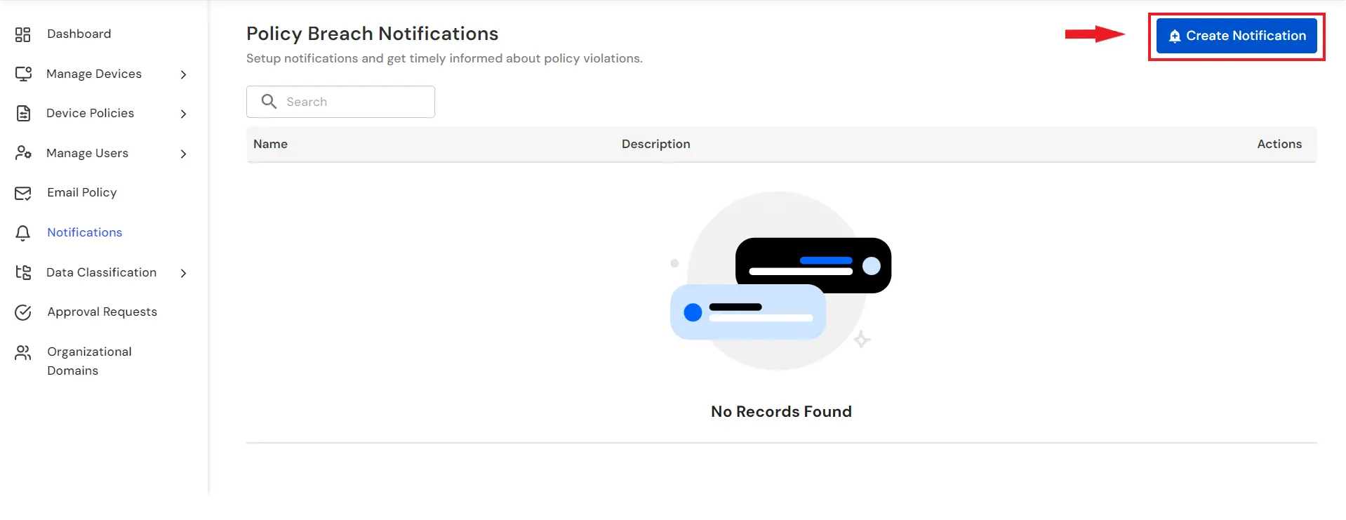 Configure notification settings for policy breach alerts | Create Notification