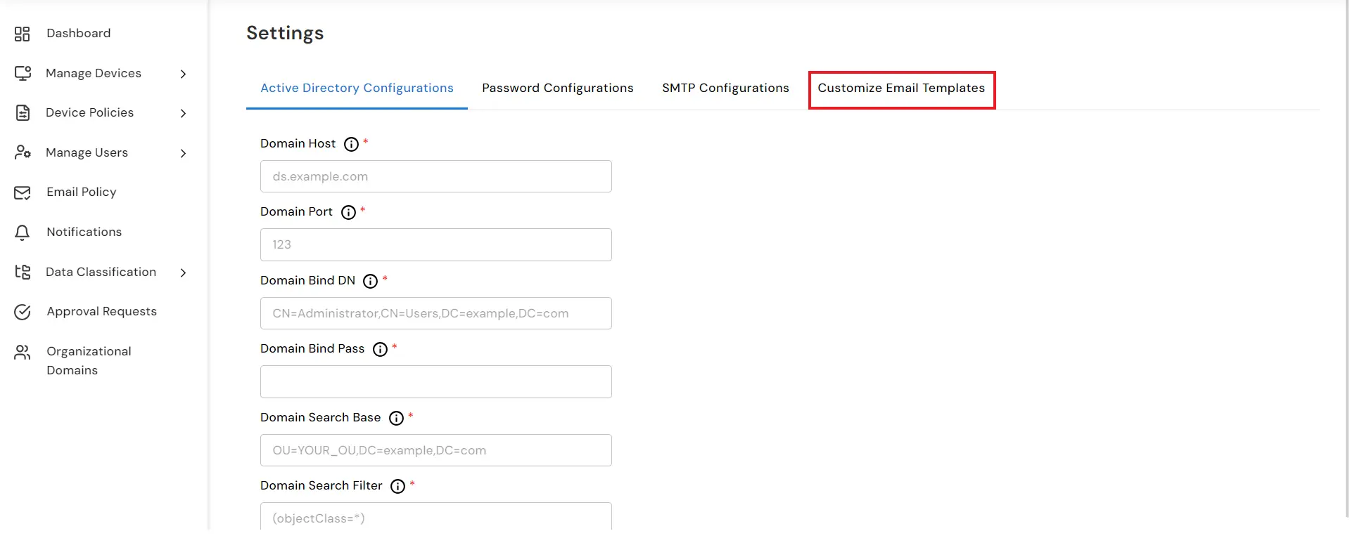 Configure notification settings for policy breach alerts  | Select Customize template 