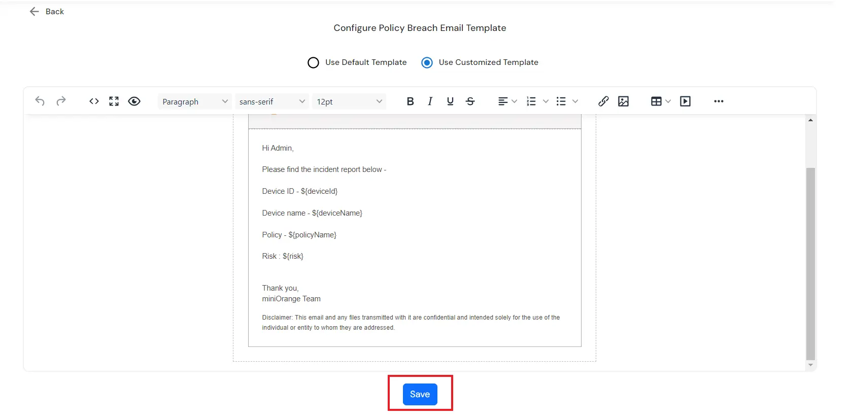 Configure notification settings for policy breach alerts  | Notification list 