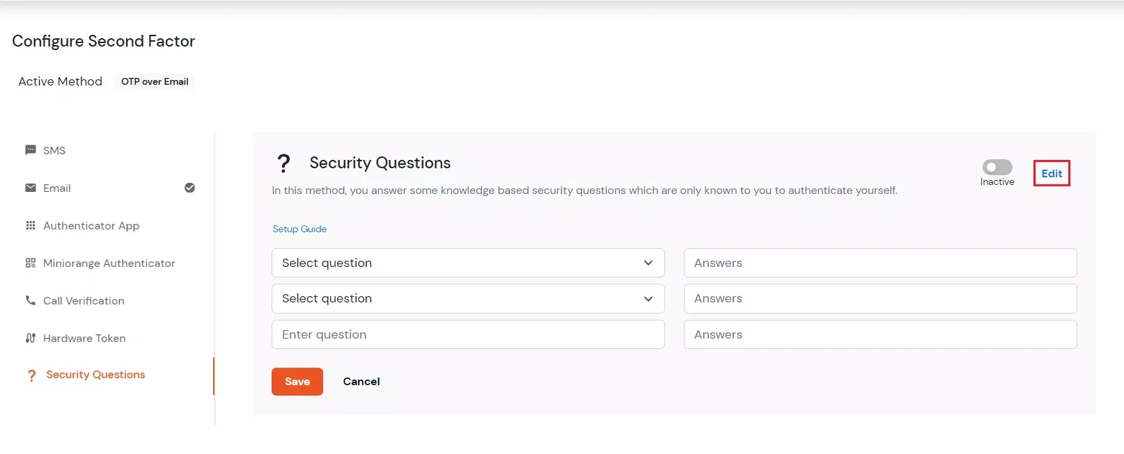 Configure KBA method for admin