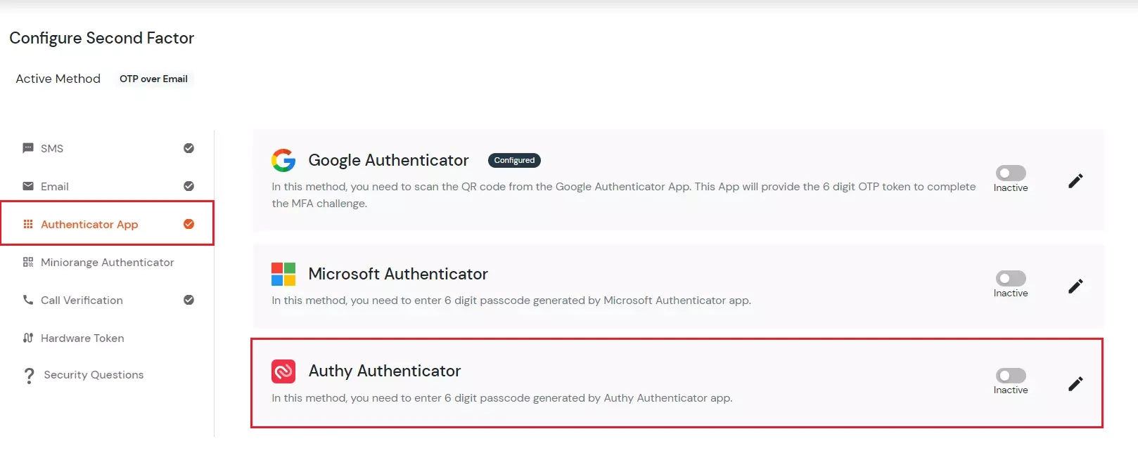 select Authy AUTHENTICATOR 2FA method