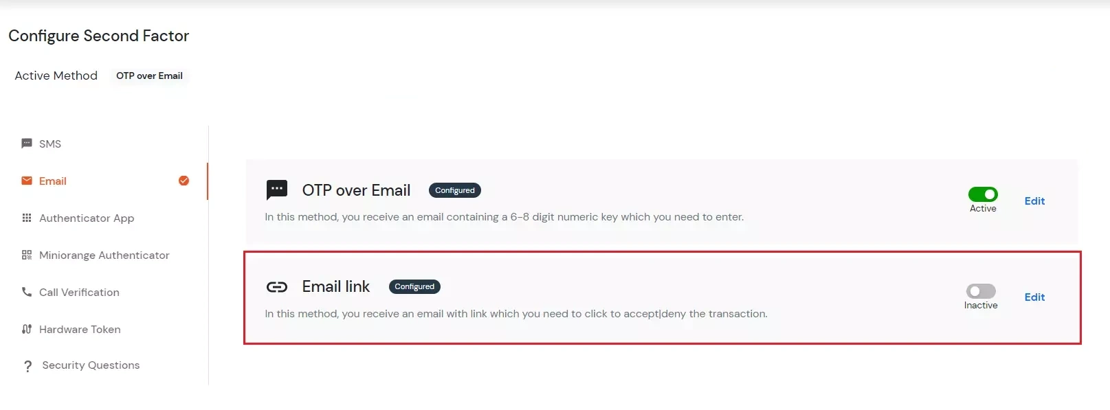 select Email link 2FA method