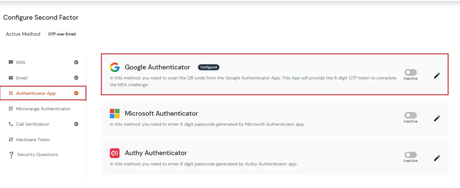 select GOOGLE AUTHENTICATOR method