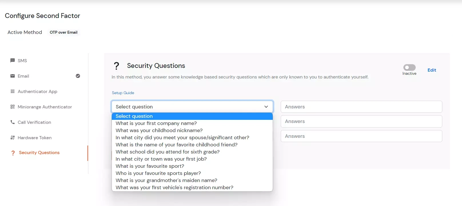 select KBA as your 2FA method