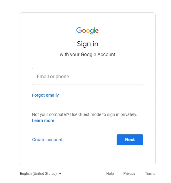 Gmail Personal Single Sign-On (sso) user login page 