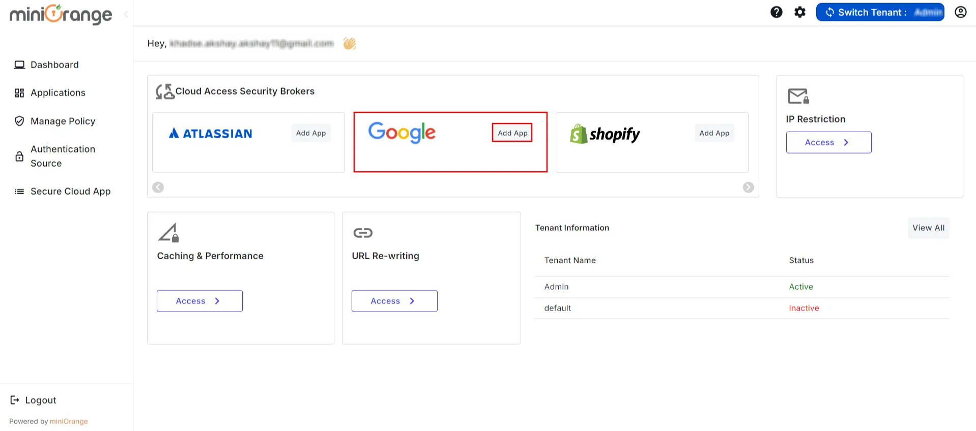 Google CASB Access Restriction authentication method dashboard