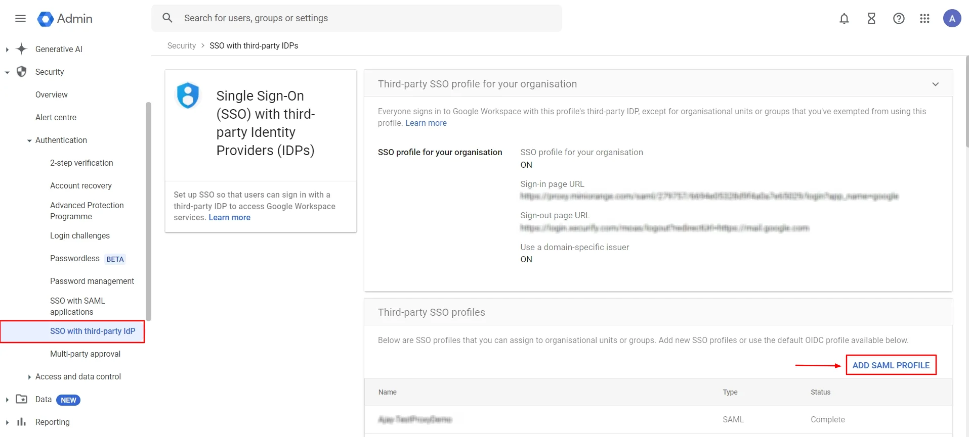 Add SAML SSO profile IDP