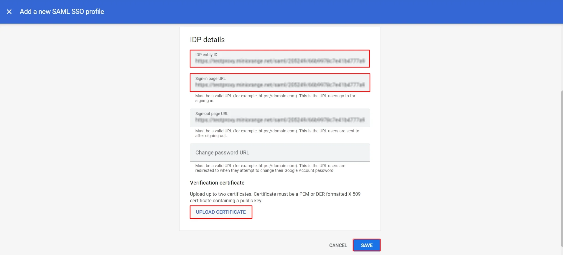 Added IDP Metadata SAML SSO Profile 