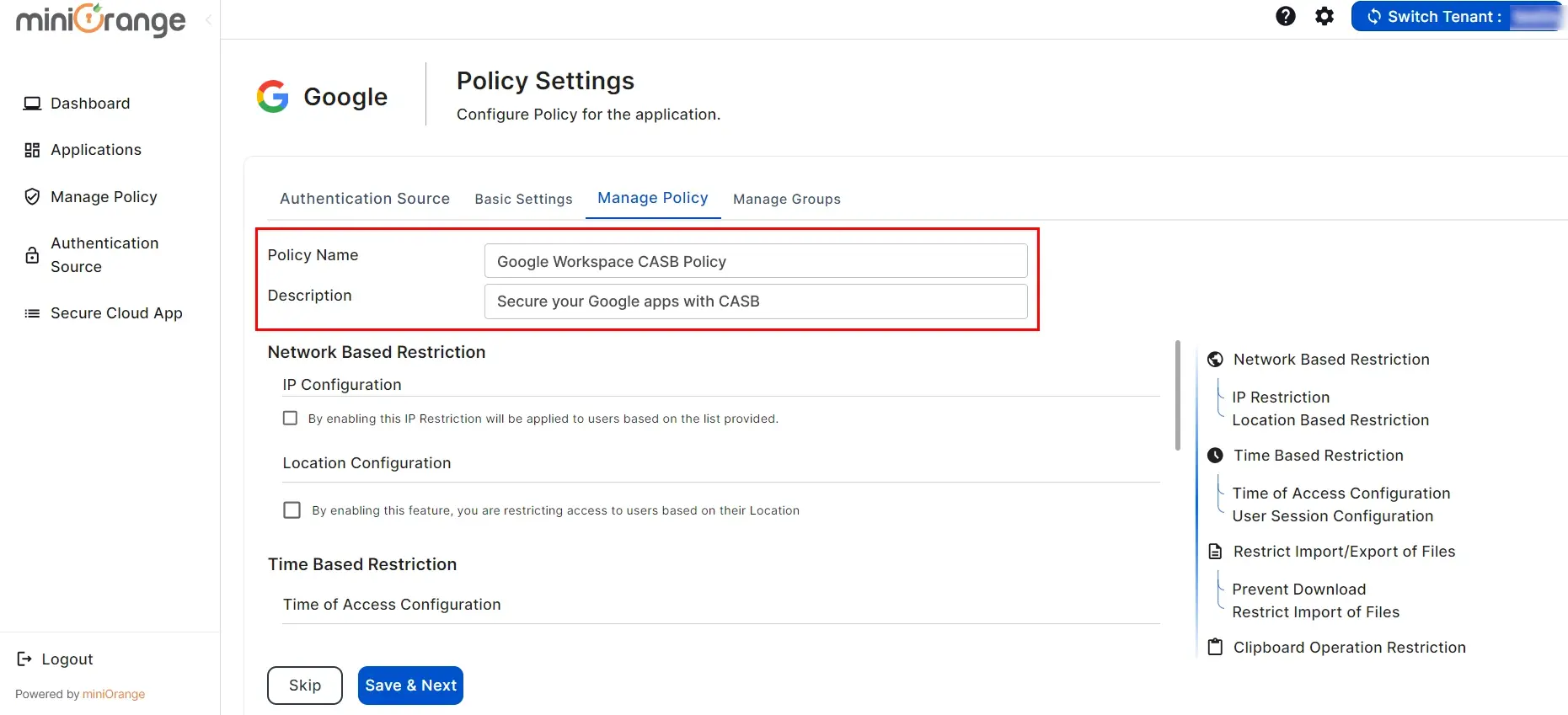 Google CASB policies enable IP Restriction