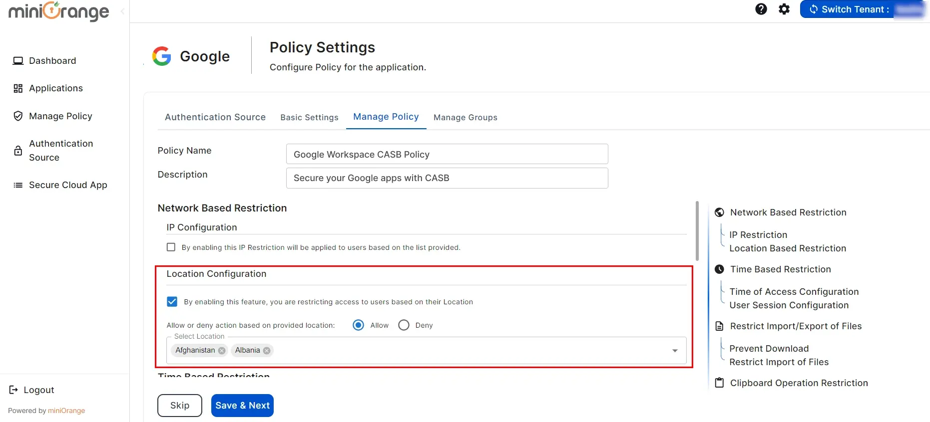 setup Google CASB- Add locations