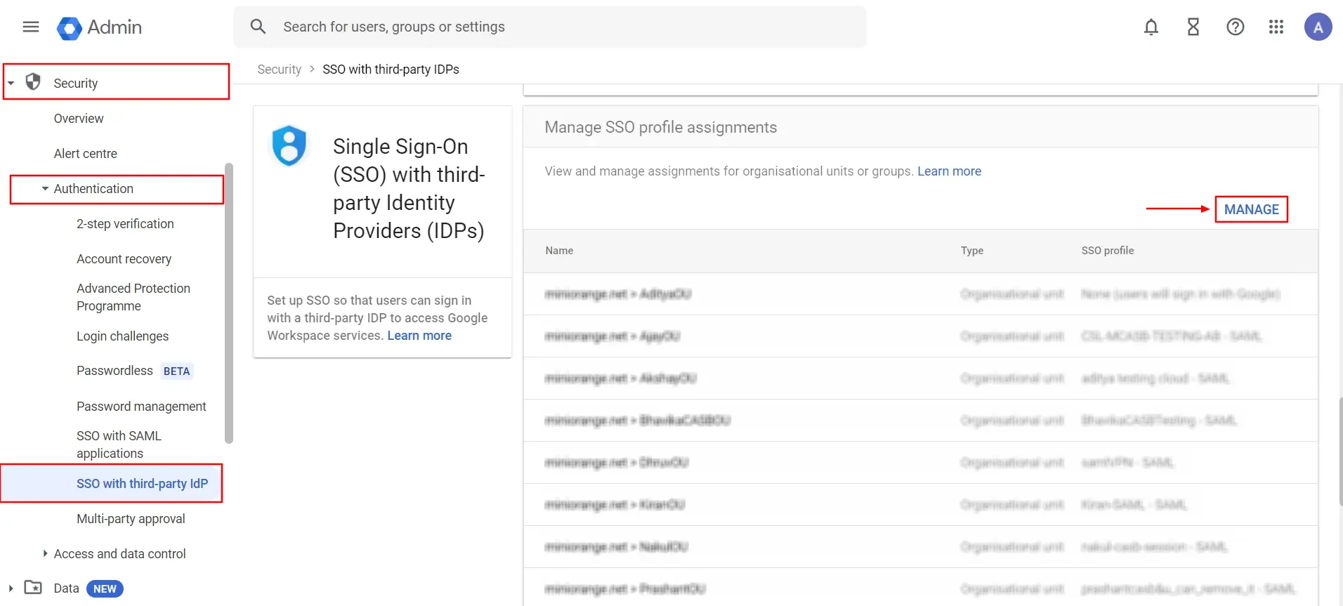 Manage SSO Profile Google CASB