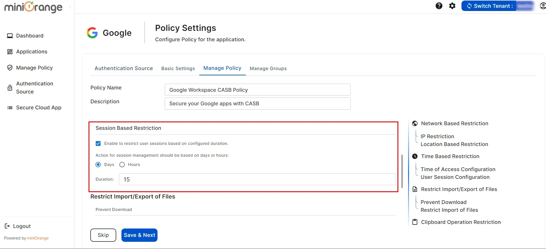 setup Google CASB - Session Based Restriction