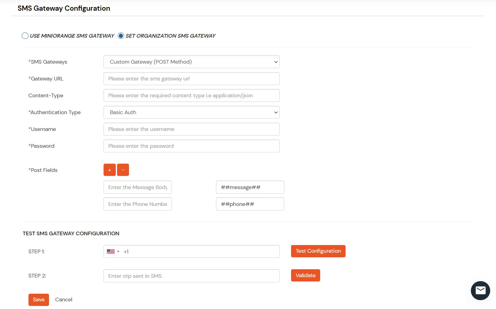 miniOrange Identity Platform Admin Handbook: custom sms provider