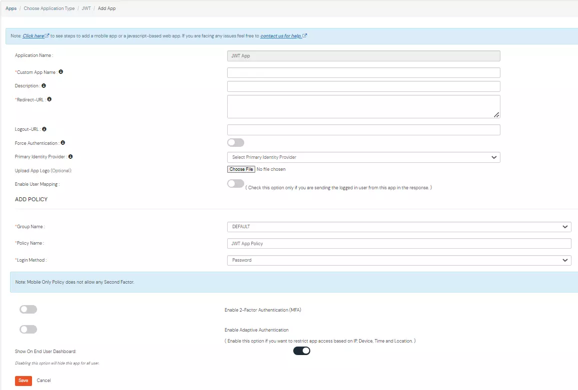 miniOrange Identity Platform Admin Handbook: JWT app details