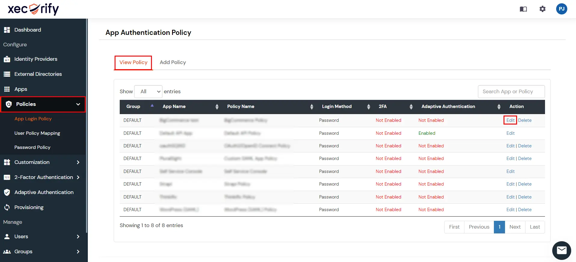 miniorange Identity Platform Handbook: Policies Edit