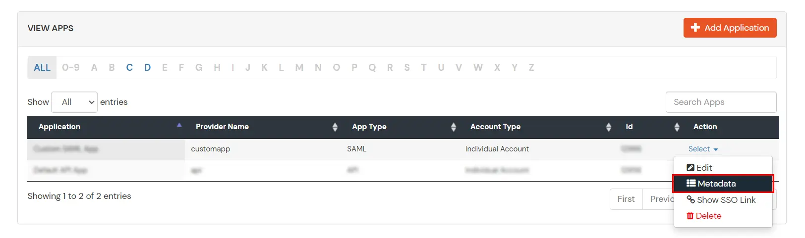 miniOrange Identity Platform Admin Handbook: select metadata