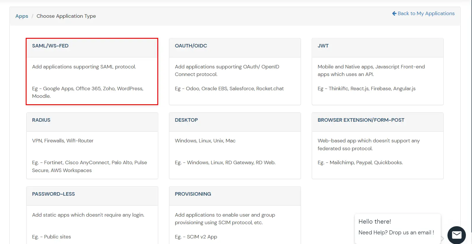 miniOrange Identity Platform Admin Handbook: select SAML application