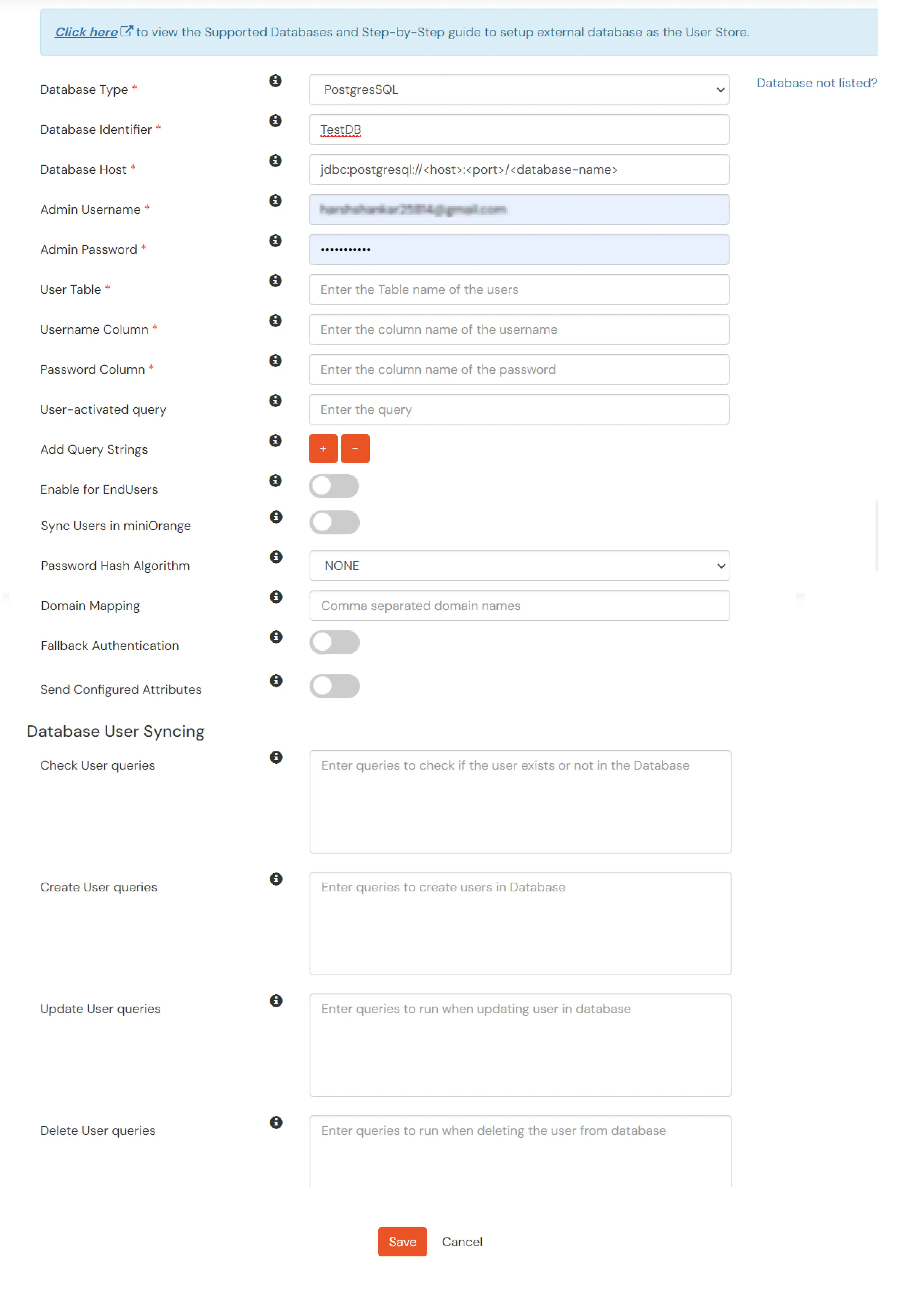 Enter Database information