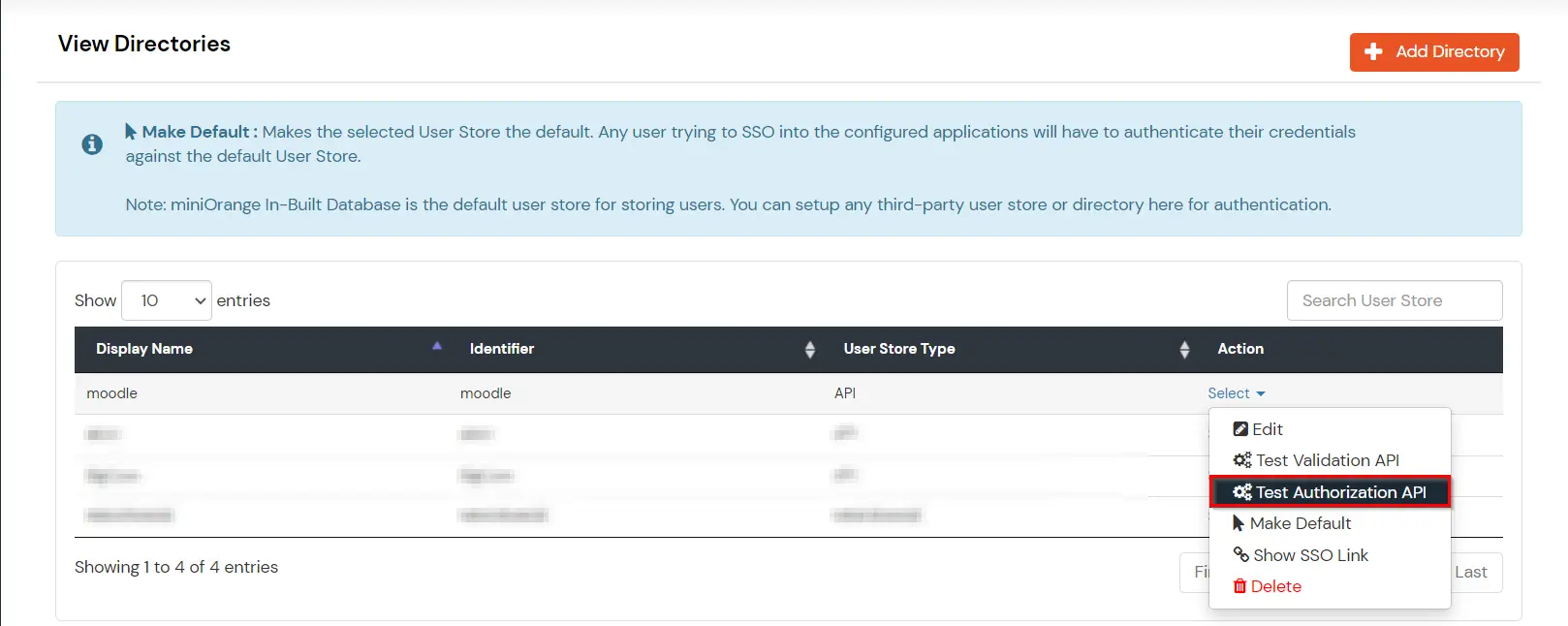 Test Moodle authorization api