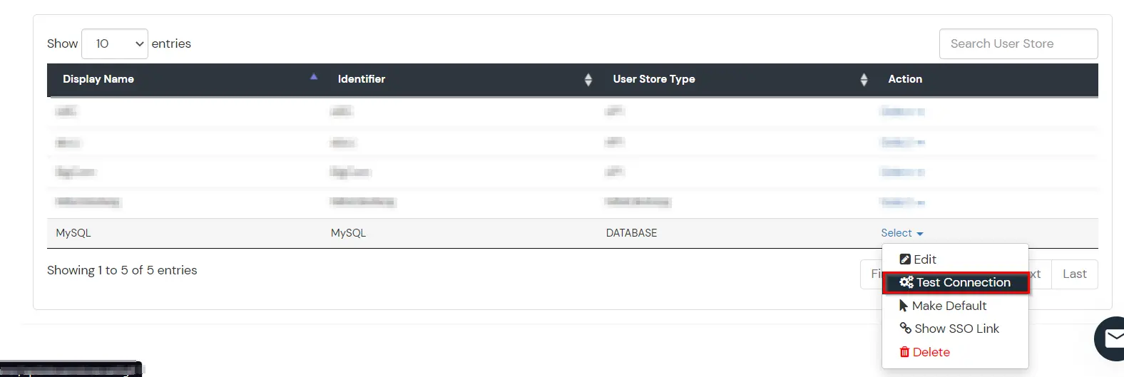 Test Connection for PostgreSQL Database as User Store