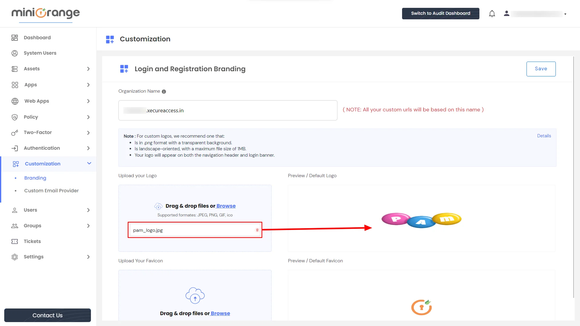 Privileged Access Management Admin Handbook: Change the logo or favicon according to your choice