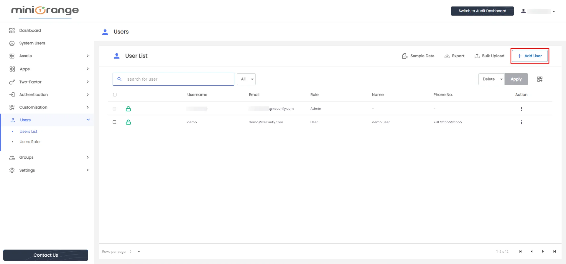 Privileged Access Management Admin Handbook: Click on Add User buttom from the top right corner