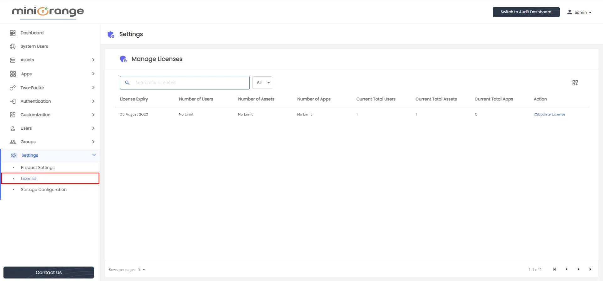 Privileged Access Management Admin Handbook: Open license details in tabular format