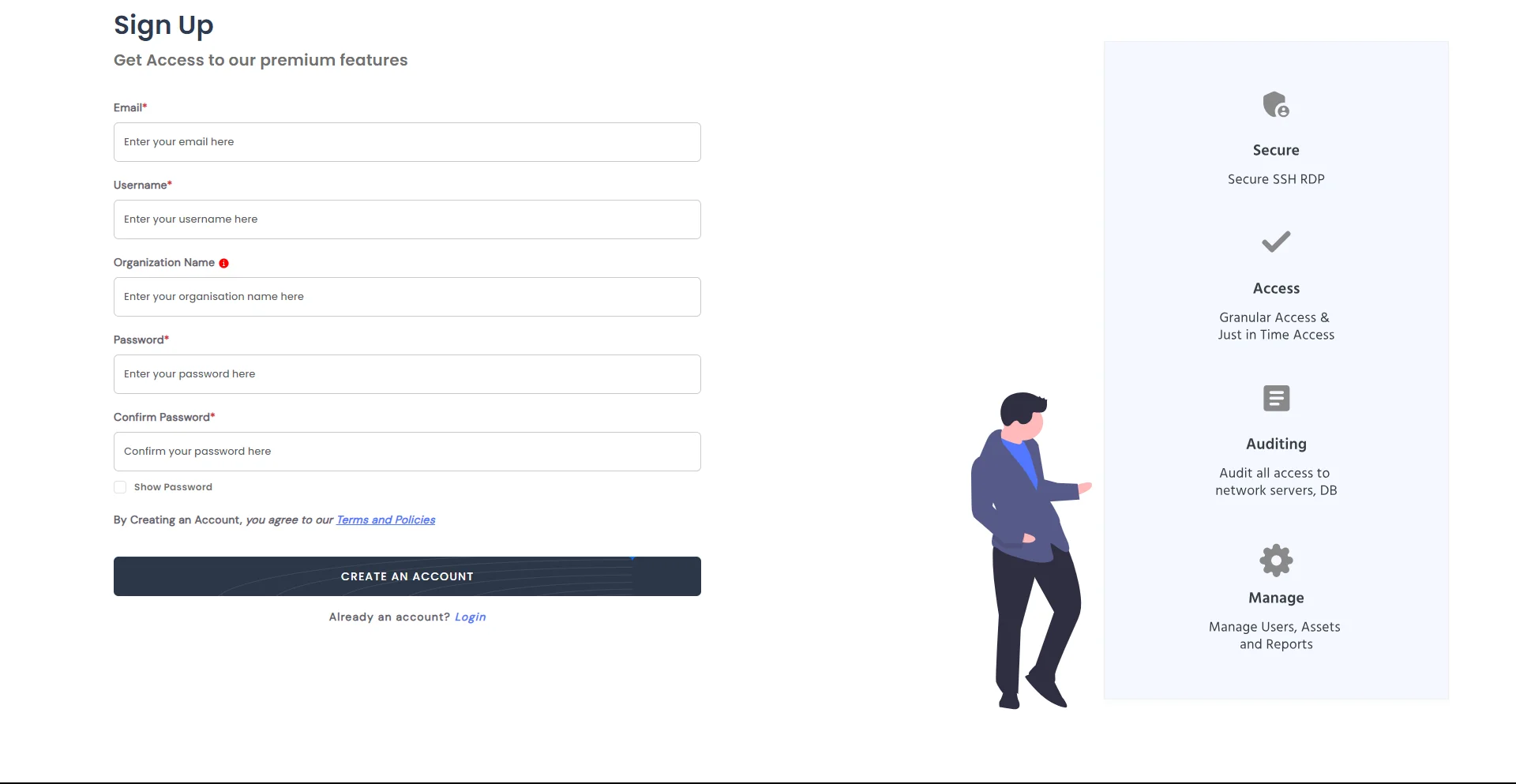 Privileged Access Management Admin Handbook: Visiting our Sign Up page