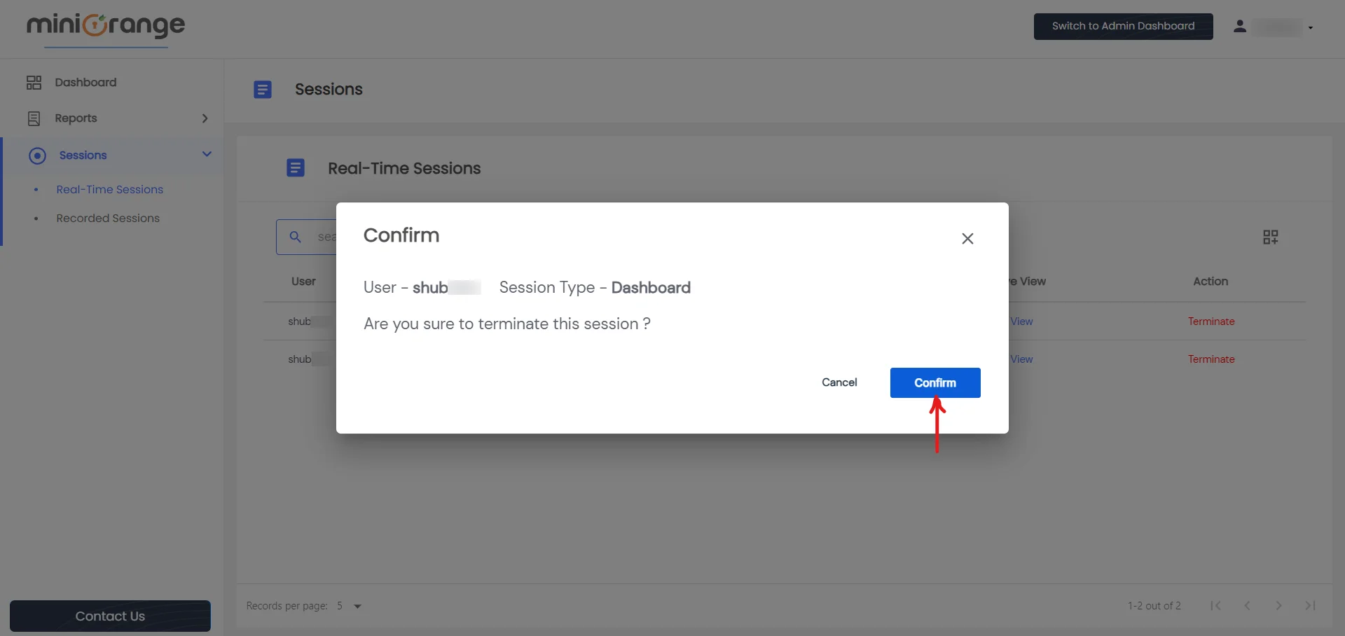 Privileged Access Management Admin Handbook: Before terminating the specified session, we will ask for your confirmation.