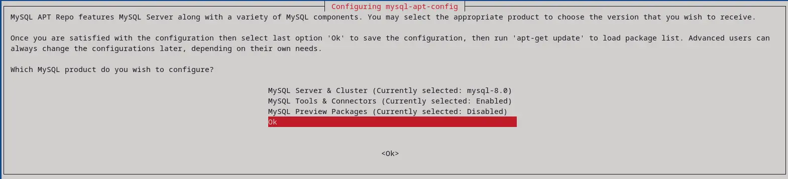 Database options selection during PAM installation