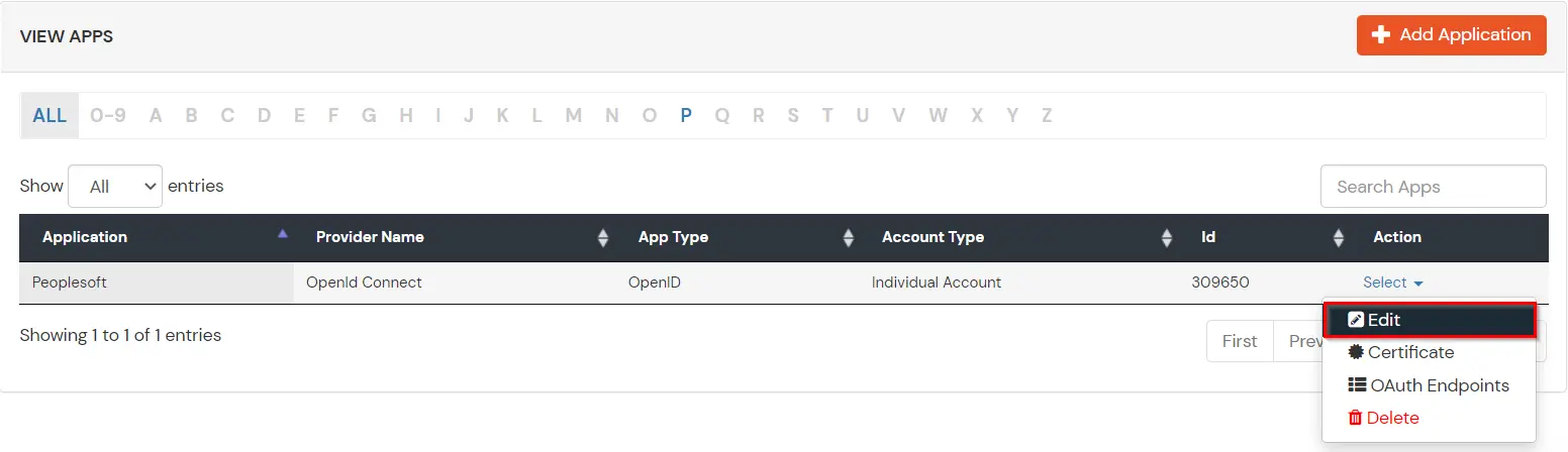 Edit application setting-up PeopleSoft Multi-factor Authentication