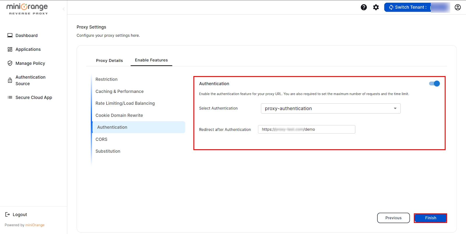 setup reverse proxy- select authentication source