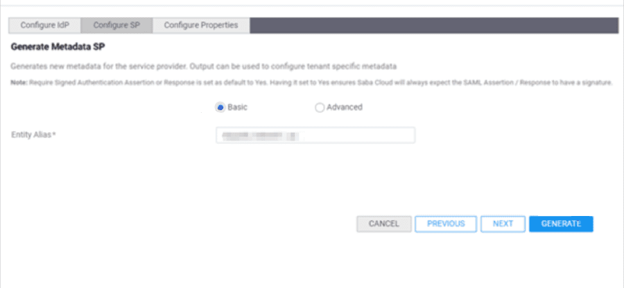 Saba Single Sign On (sso) configure sp