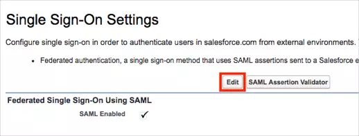Salesforce SSO Edit settings