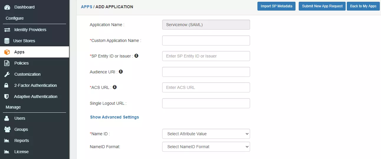 Configure ServiceNow SSO applicaton