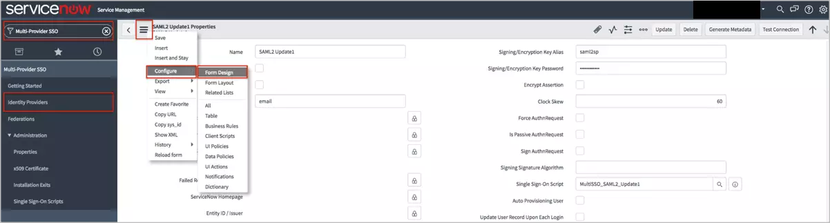 ServiceNow SSO Integration: configuration