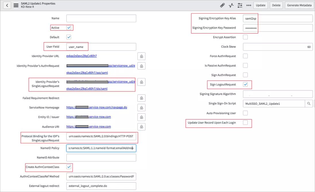 ServiceNow SSO: update user record