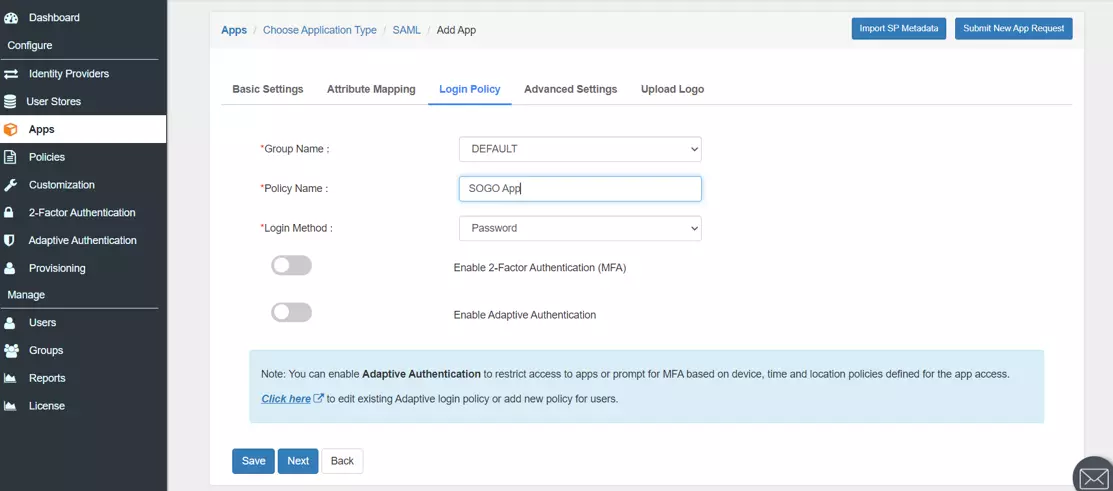 sogo Single Sign-On (SSO) save configurations