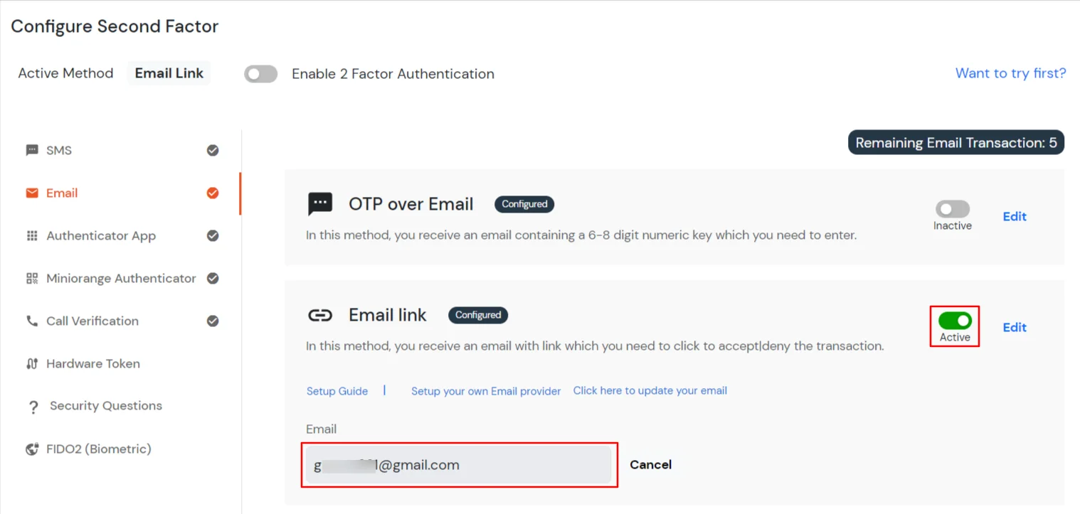 select OTP over Email method for super admin - Verifying your Emaul