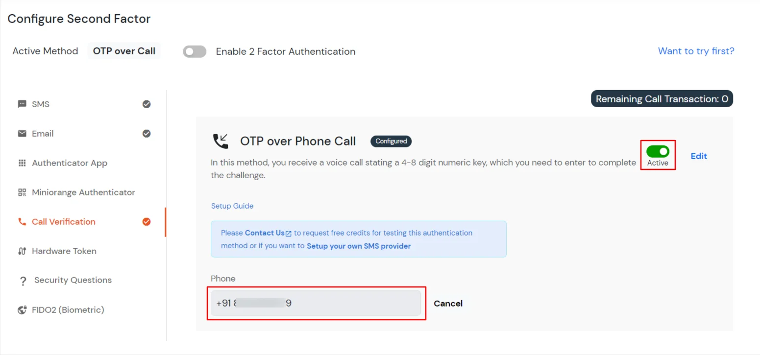 Select Phone Verification 2FA method for admin system