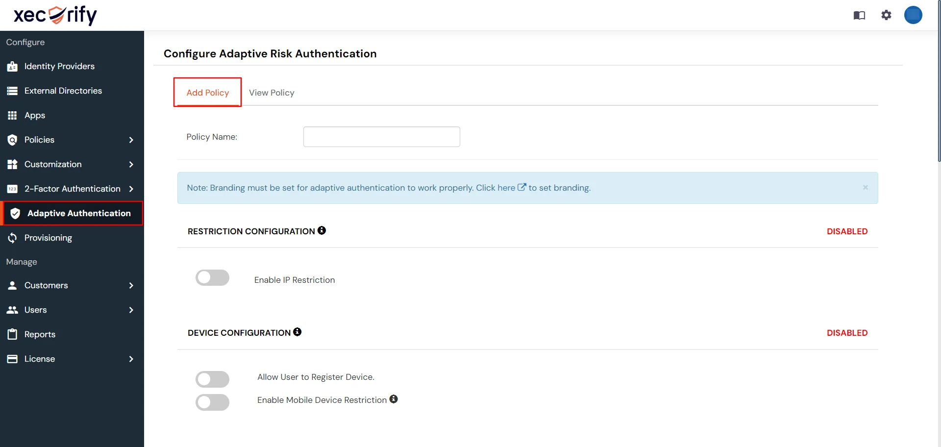 adaptive authentication add policy