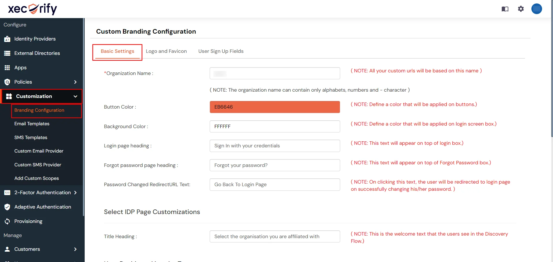 custom branding configuration