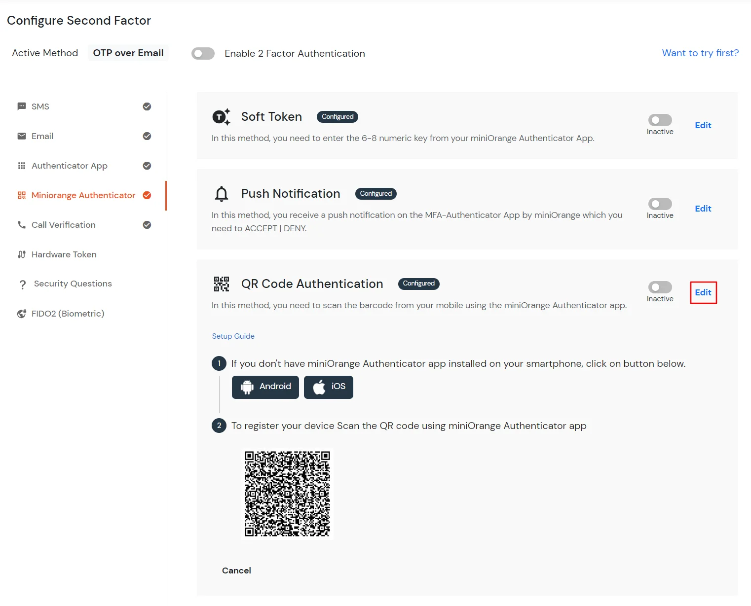 Link to download miniOrange authenticator app