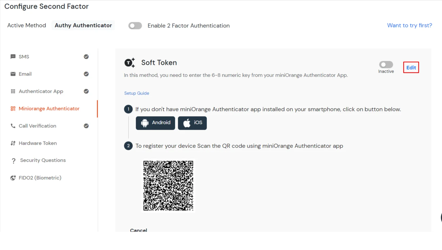 scan QRcode to activate 2FA method